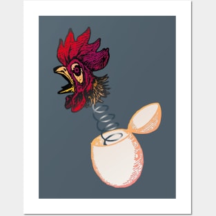 Rooster Chicken Head Jack in a Box Egg Spring Posters and Art